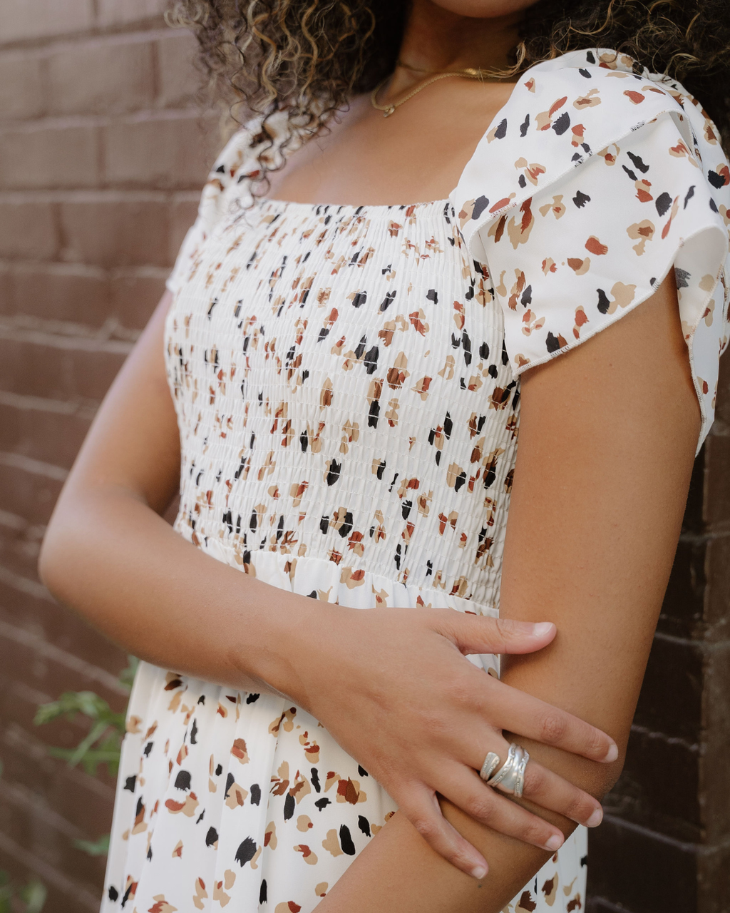 Estelle Smocked Square Neck Ruffle Short Sleeve Dress