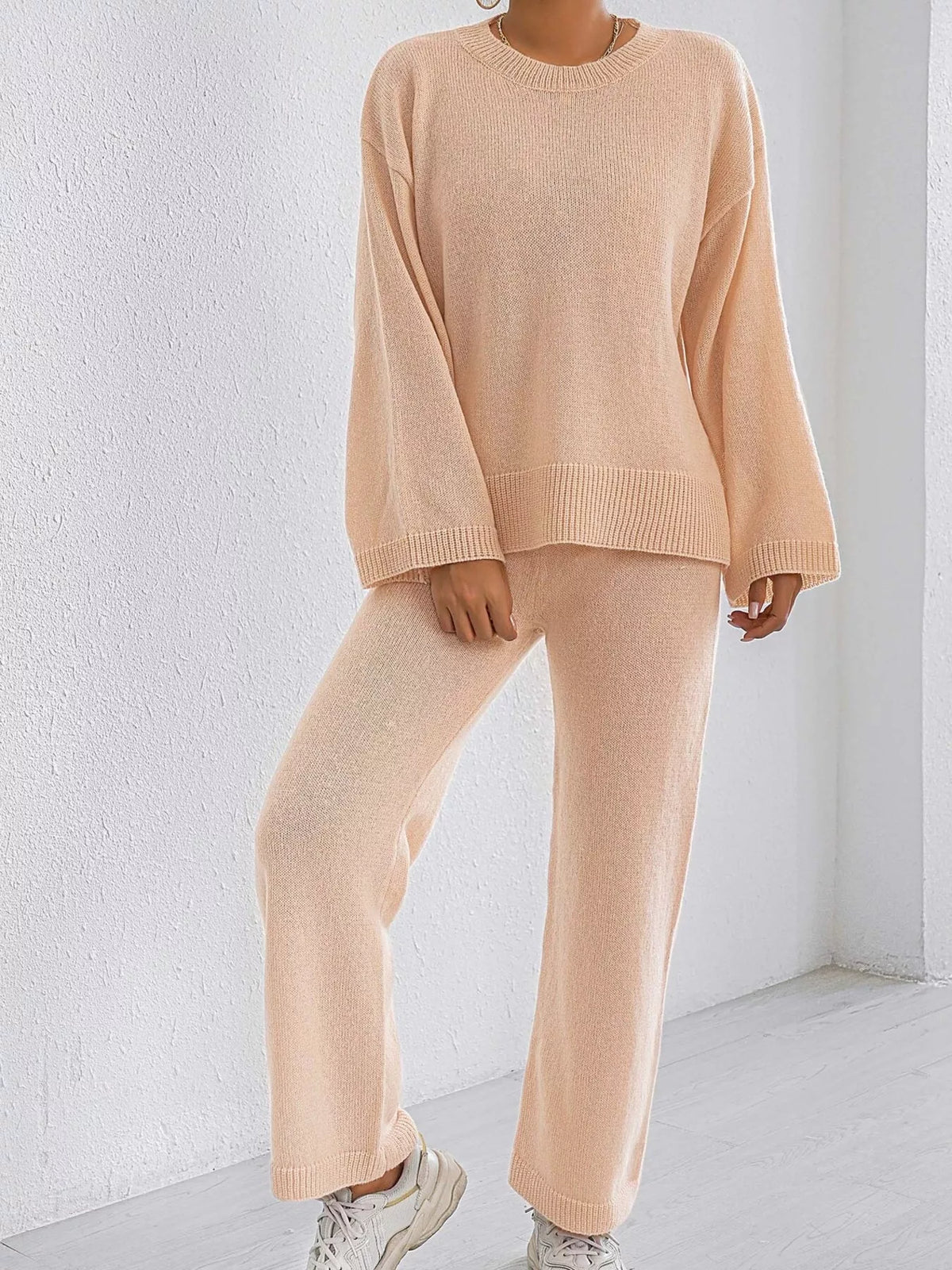 Dropped Shoulder Top and Pants Sweater Set