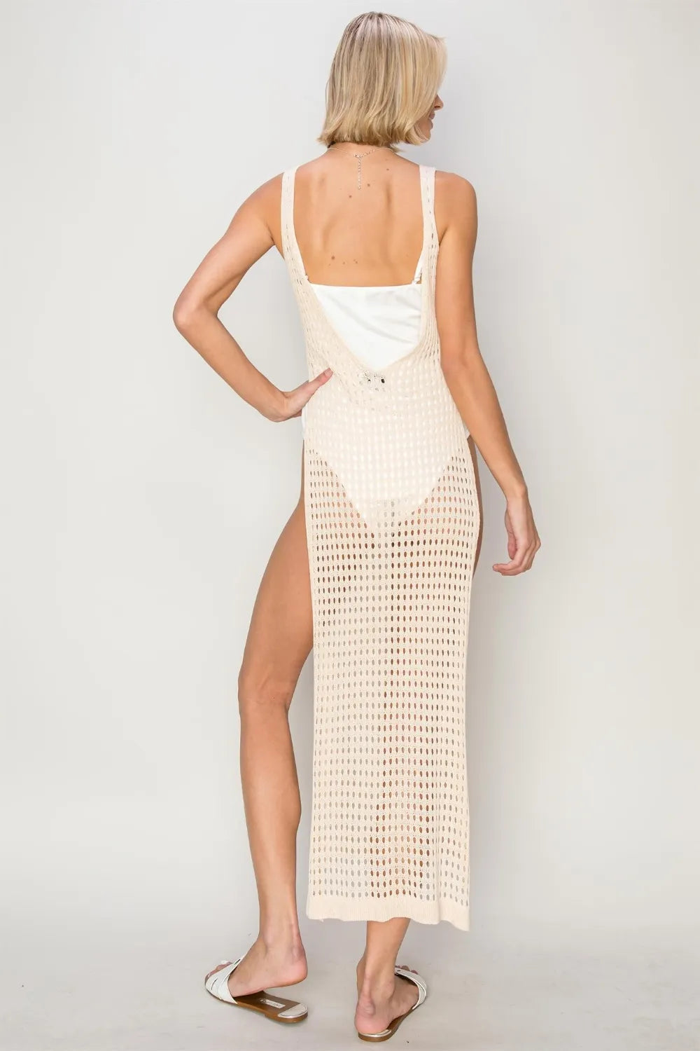 Openwork Crochet Backless Cover-Up Dress
