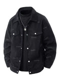 Men's Plus Size Smiley Face Print Snap Down Casual Jacket