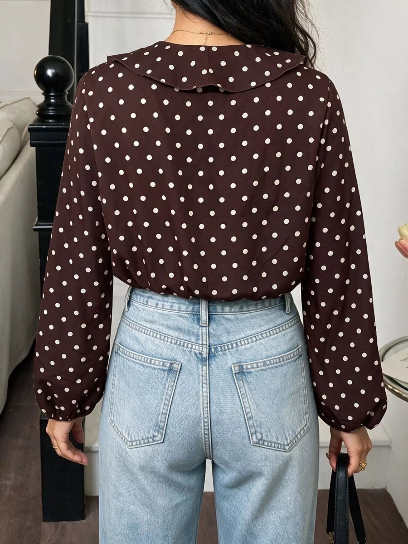 Polka Dot Ruffled V-Neck Bodysuit