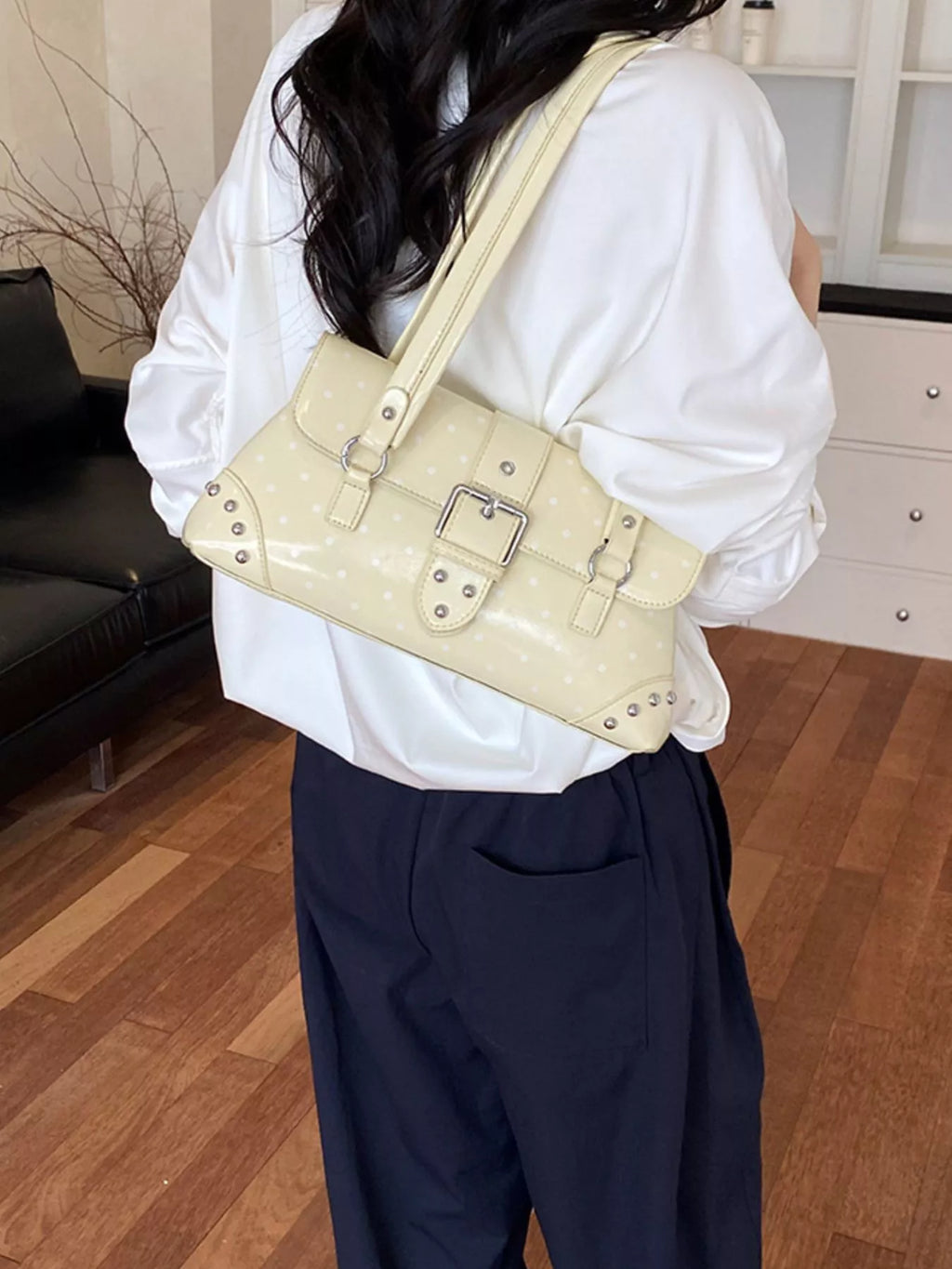 Polka Dot Studded Shoulder Bag