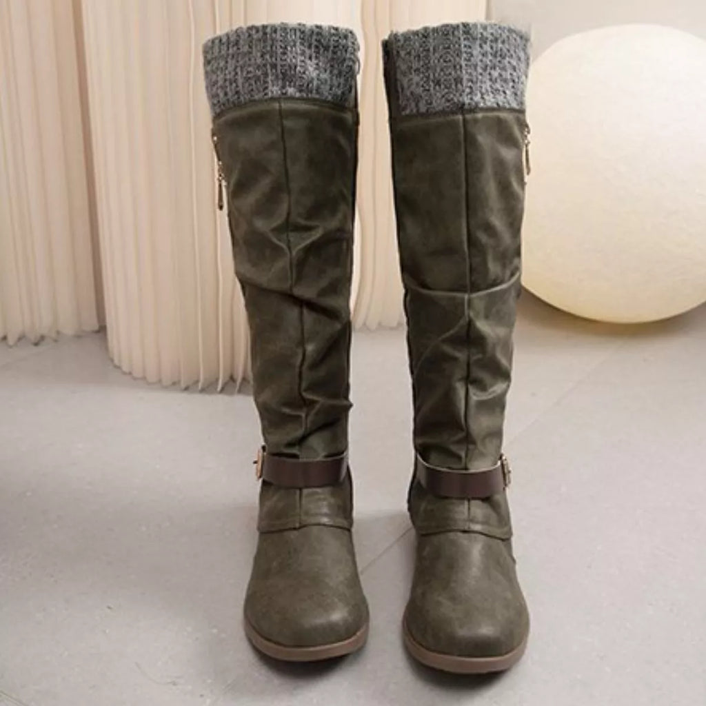 Knee High Slouch Boots with Knit Cuff