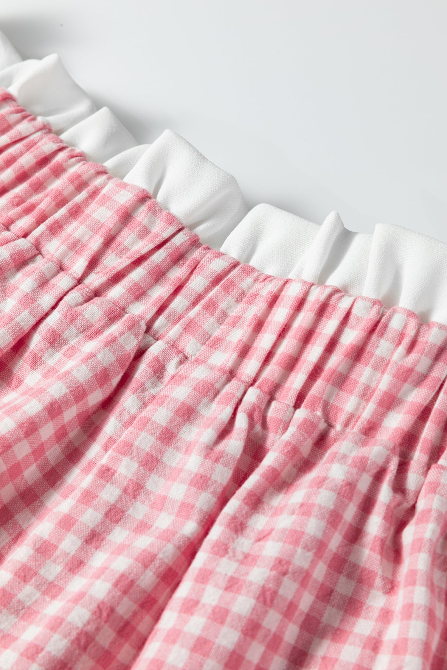 Pink Contrast Trim Plaid Print Plus Size Shorts