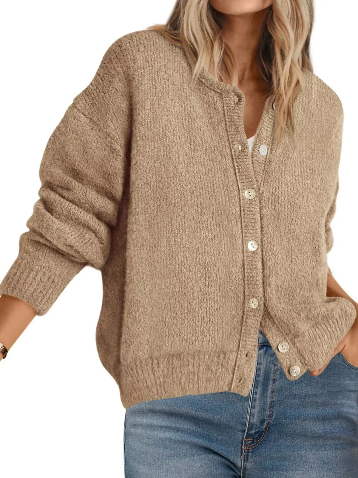 Button-Down Dropped Shoulder Cardigan