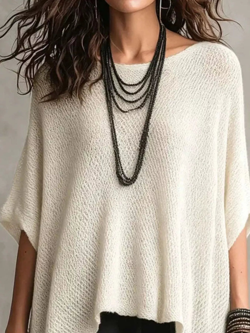 Full Size Loose Knit Cover Up with Asymmetrical Hem Plus Size