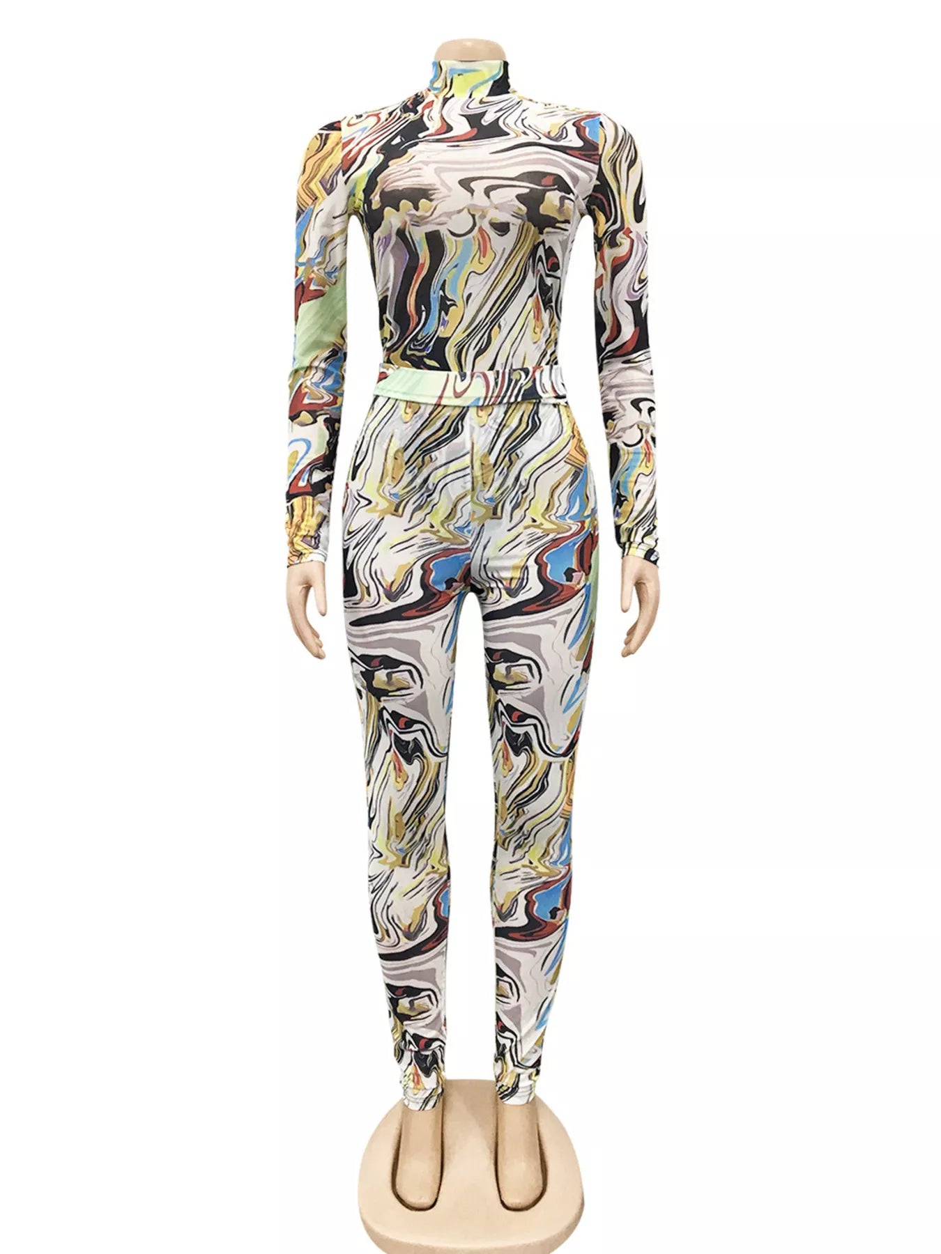 Abstract Swirl Print Top and Pants Set