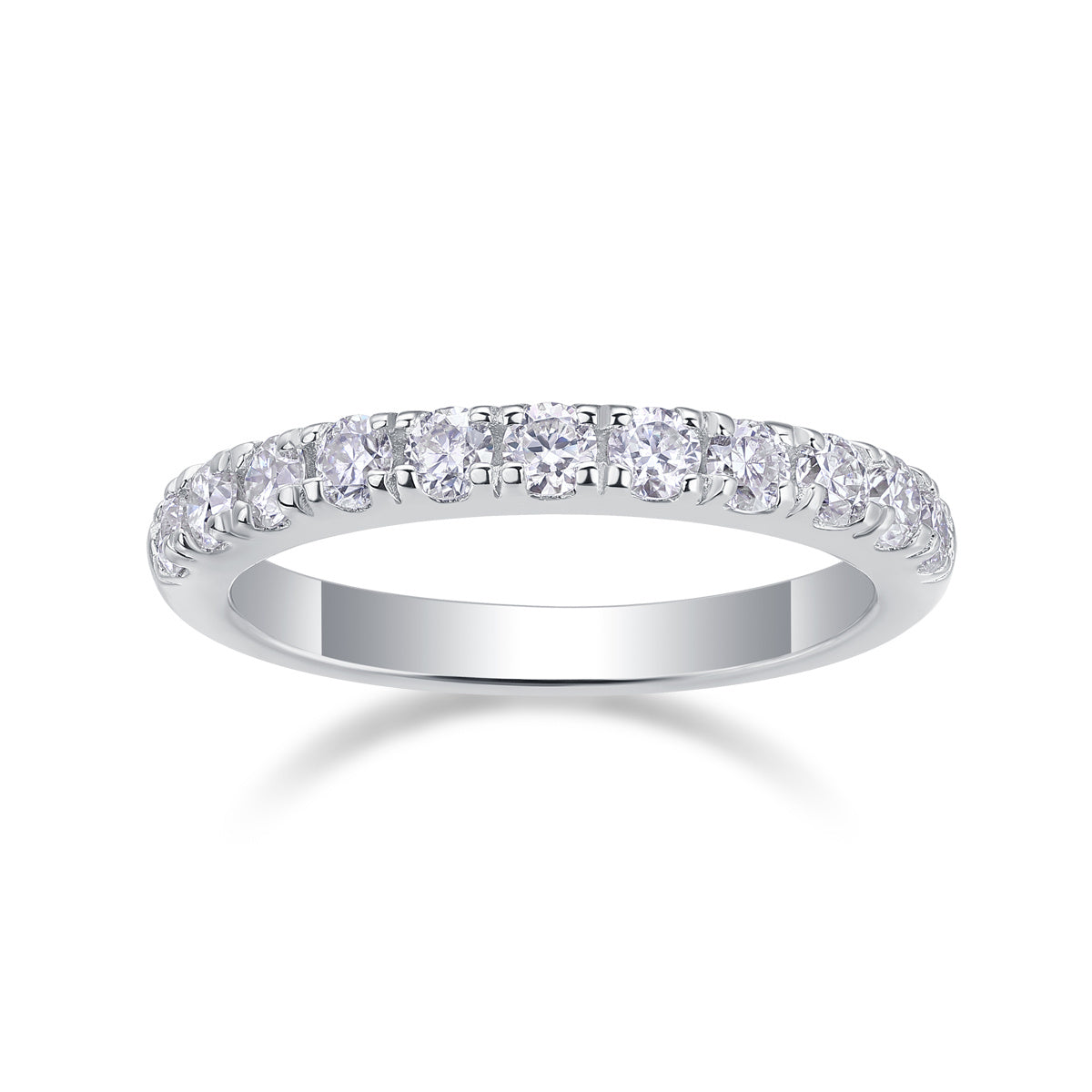 S925 Silver 2.6g Platinum Plated Moissanite Ring, 3.0mm 8pcs D VVS1 Half Eternity Band, GRA Certified US 5-9