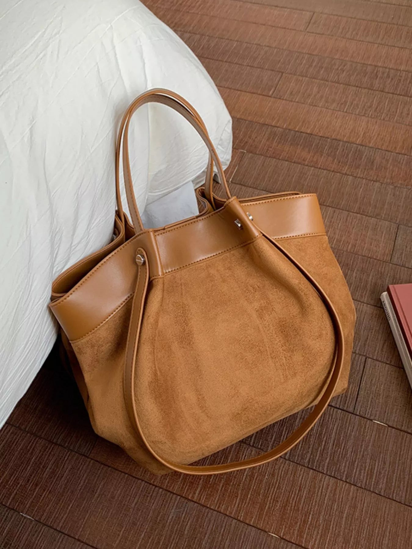 Suede and Leather Trim Shoulder Bag