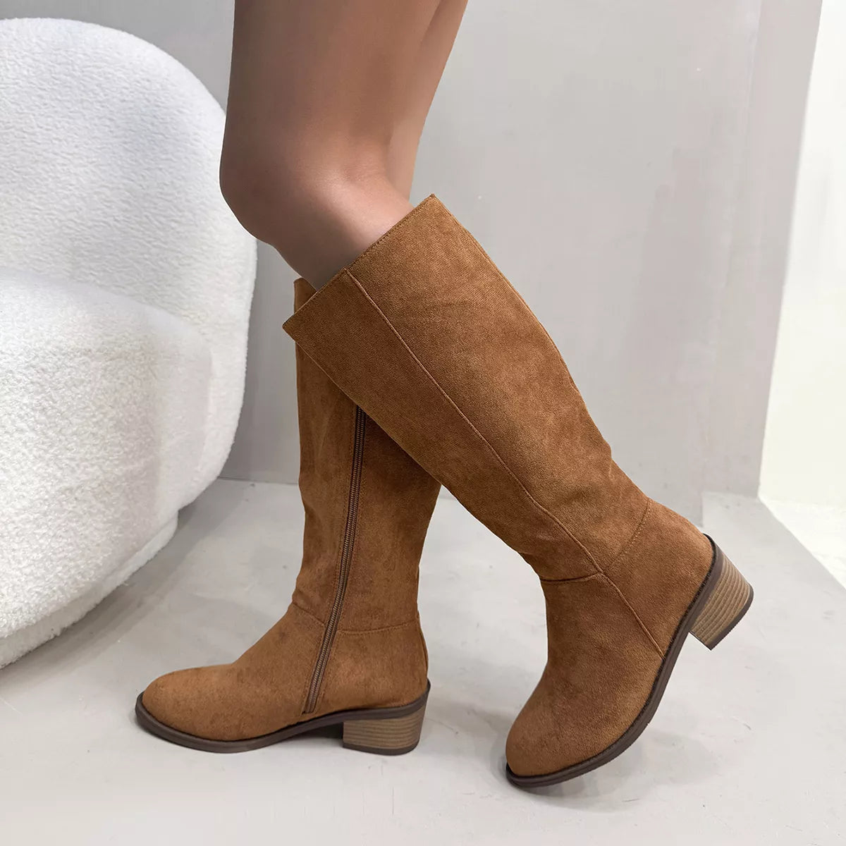 Side Zipper Closure Suede Knee-High Boots