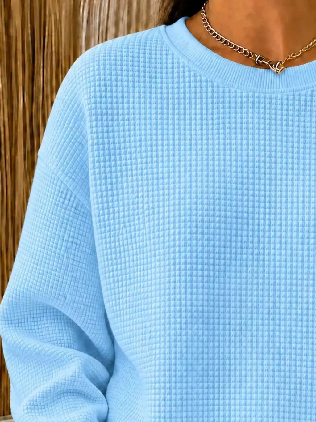 Full Size Waffle Knit Crewneck Sweatshirt Plus Size