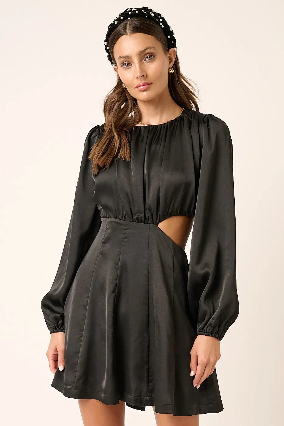 Satin Mini Dress with Side Cutout Detail
