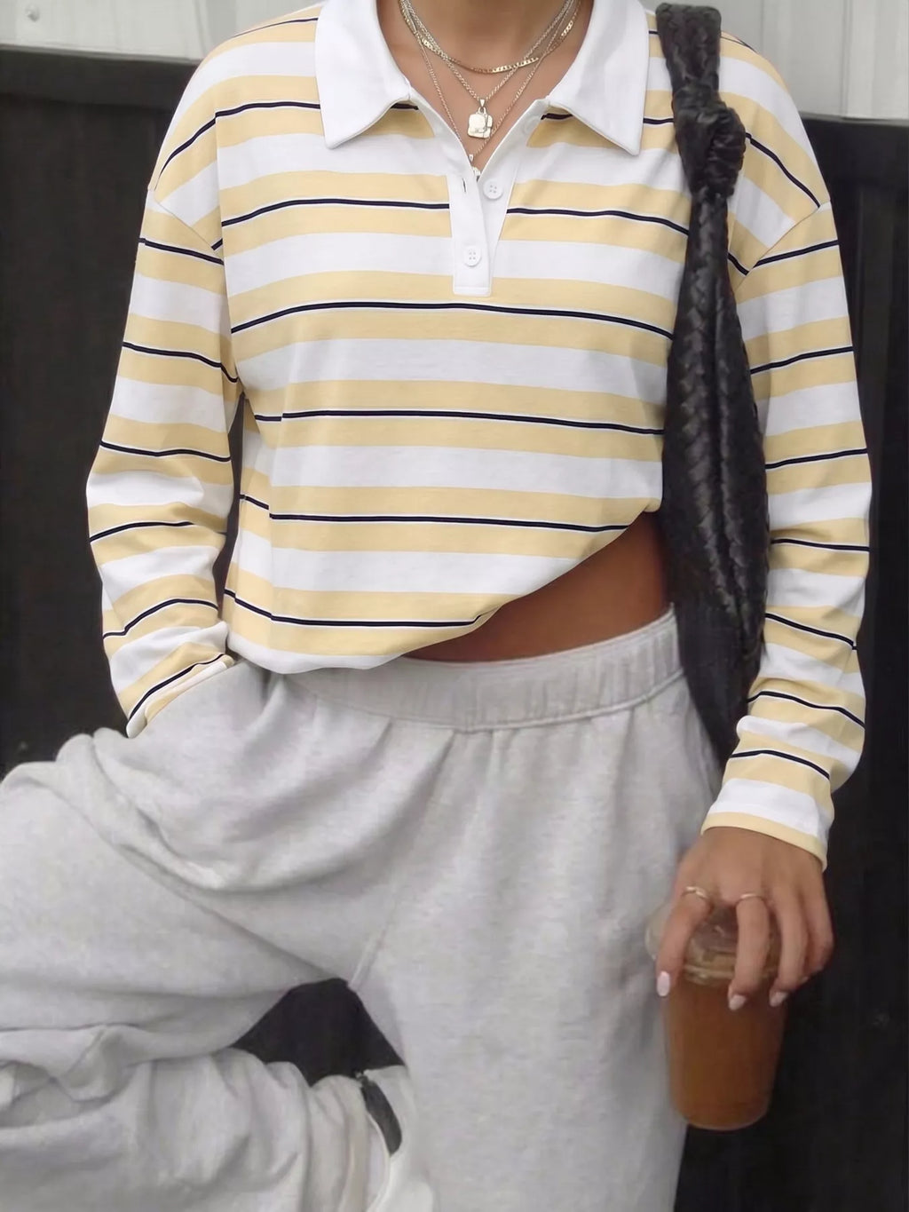 Striped Long Sleeve Polo Top