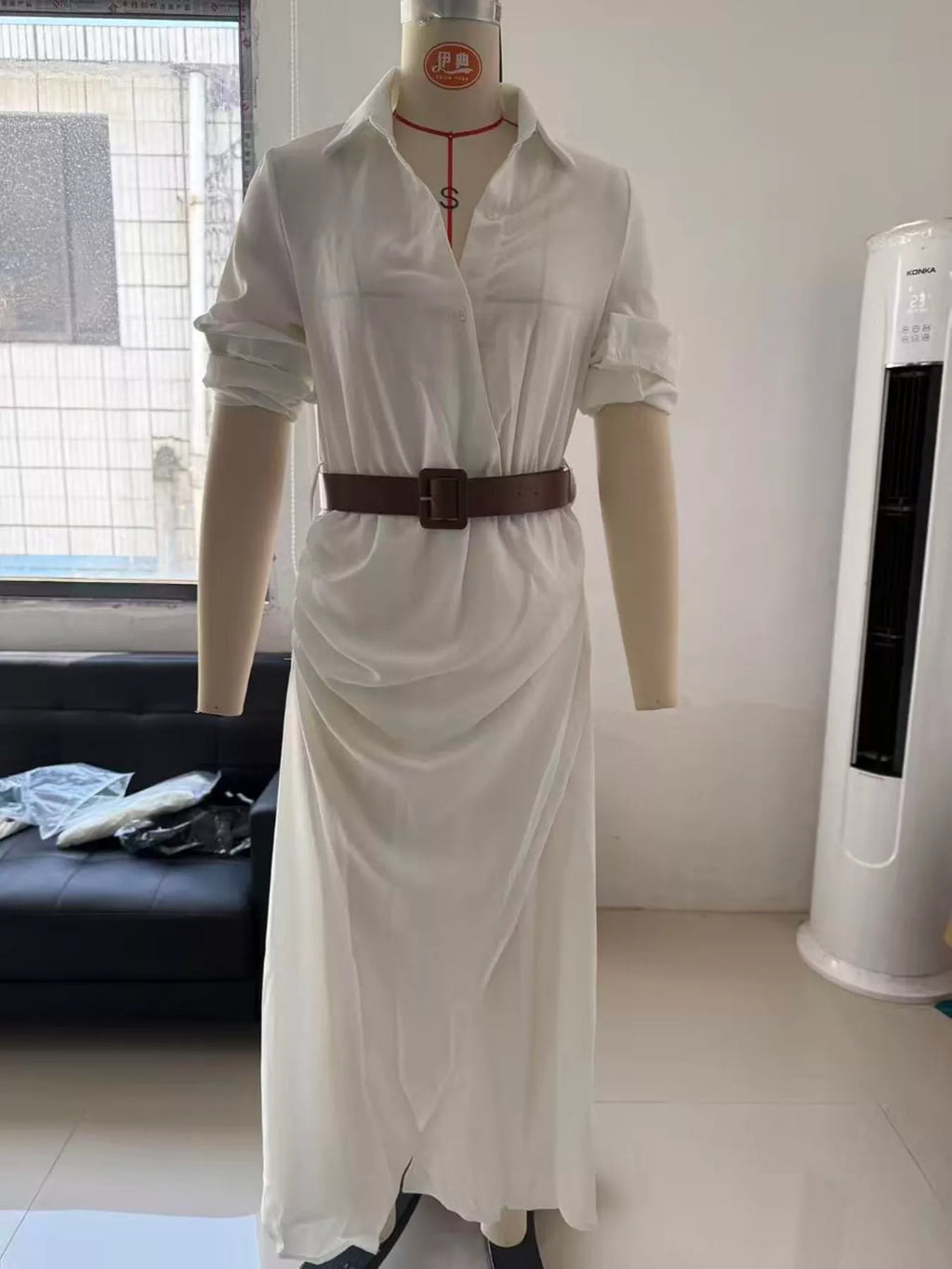 Button Front Long-Sleeve Shirt Maxi Dress