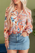 Floral Button-Up Shirred Cuff Shirt