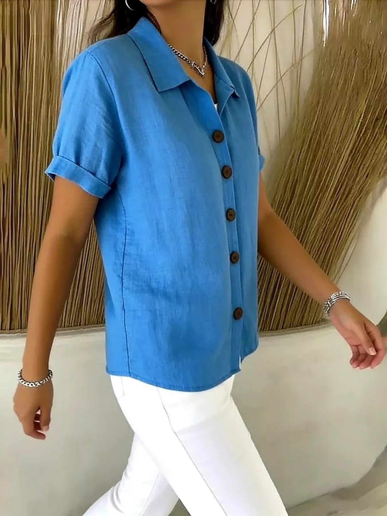 Full Size Button Up Short Sleeve Shirt Plus Size