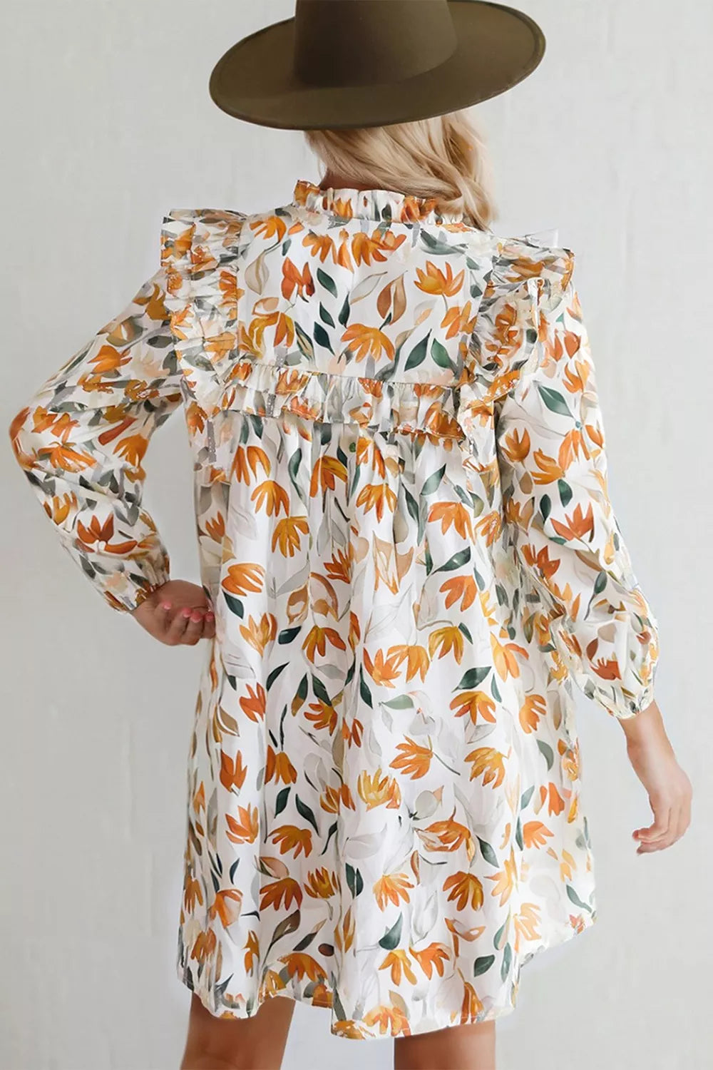 Bohemian Floral Print Ruffle Mini Dress