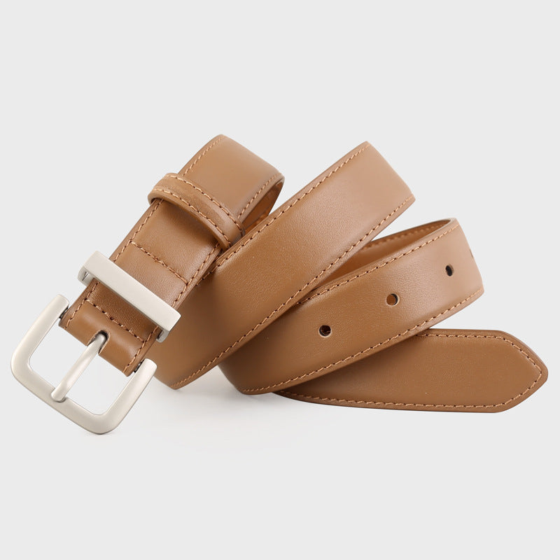 Classic Leather Belt with Silver Buckle