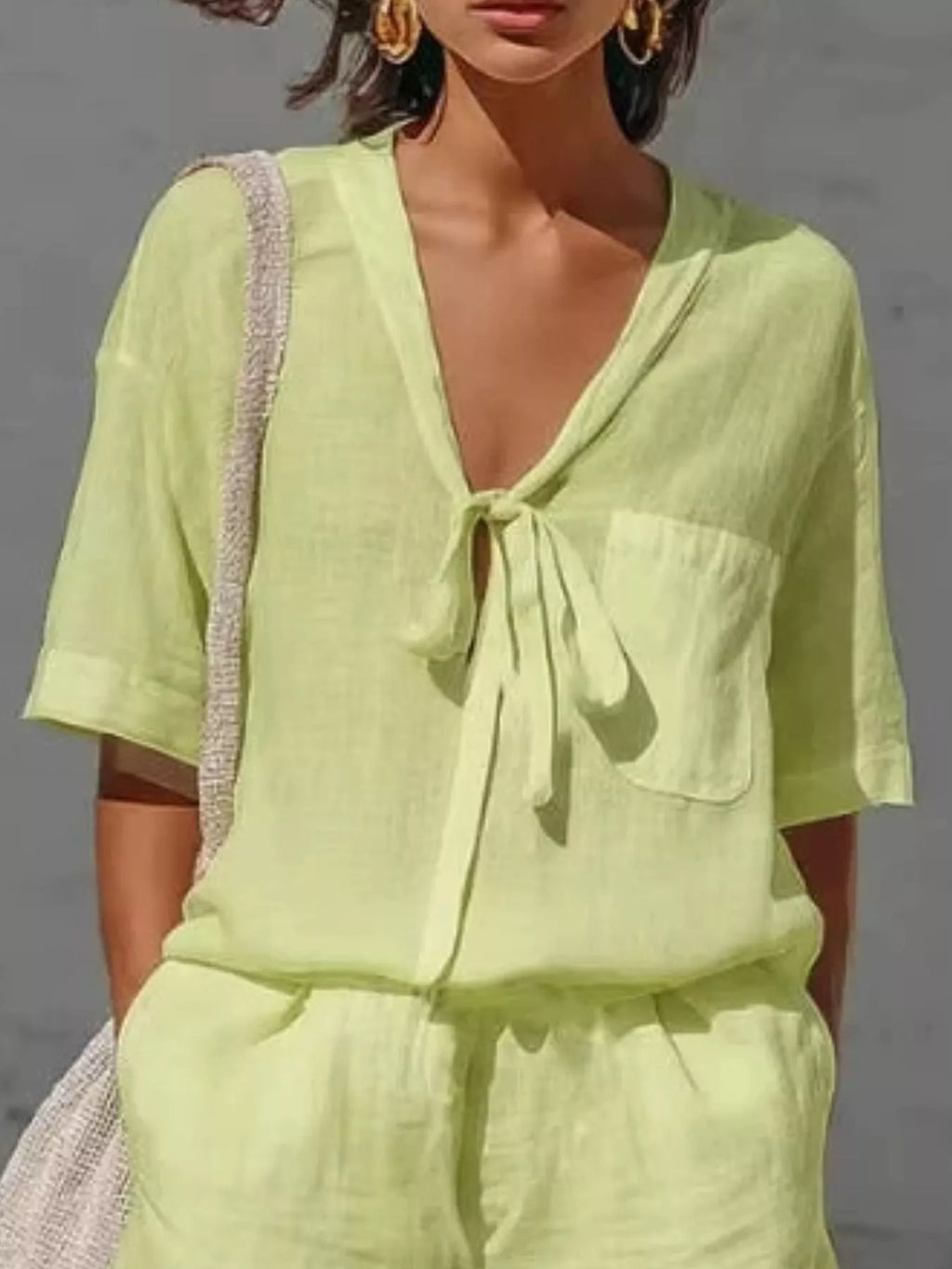Tie-Front Half Sleeve Shirt and Shorts Set