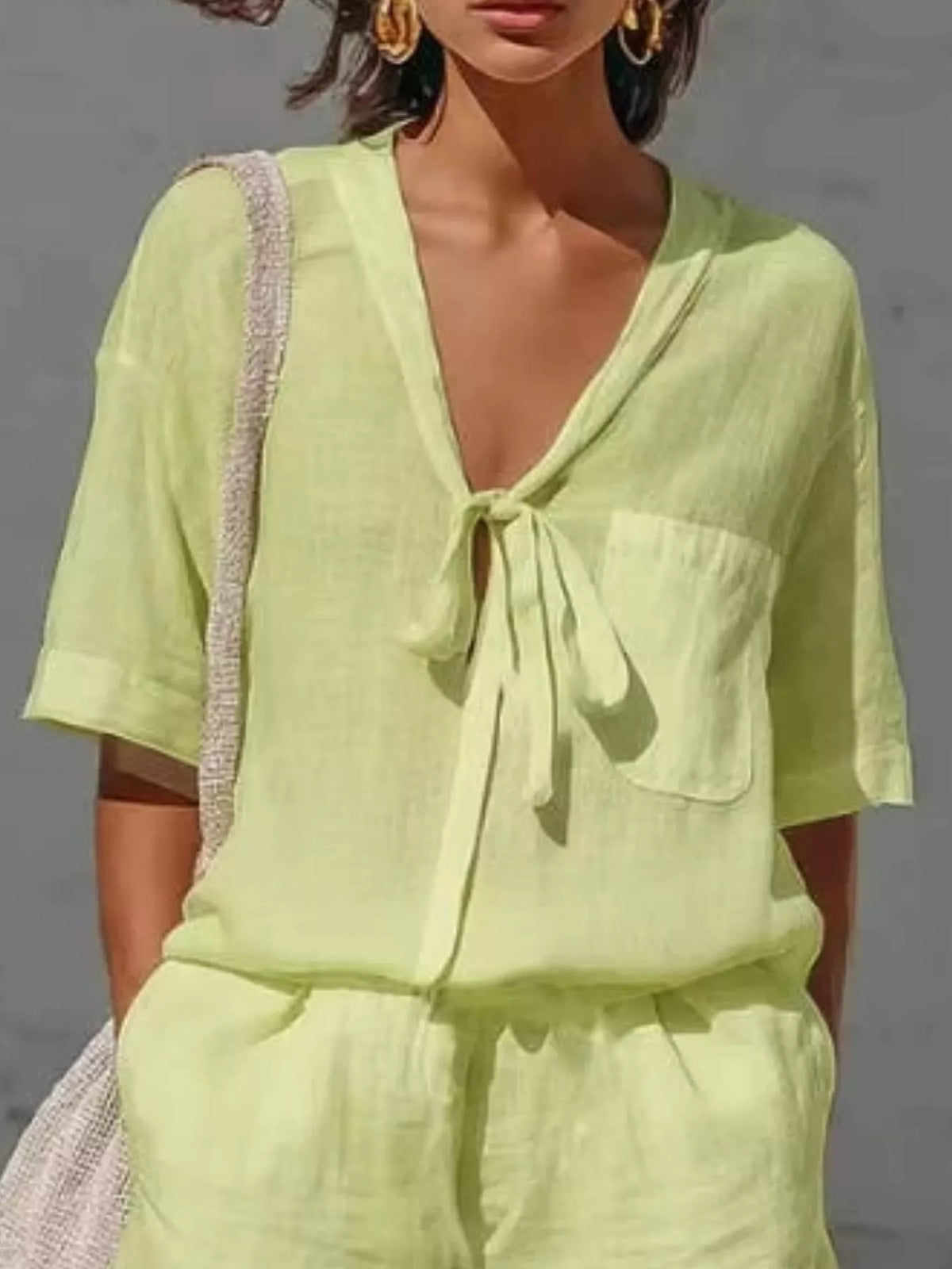 Tie-Front Half Sleeve Shirt and Shorts Set
