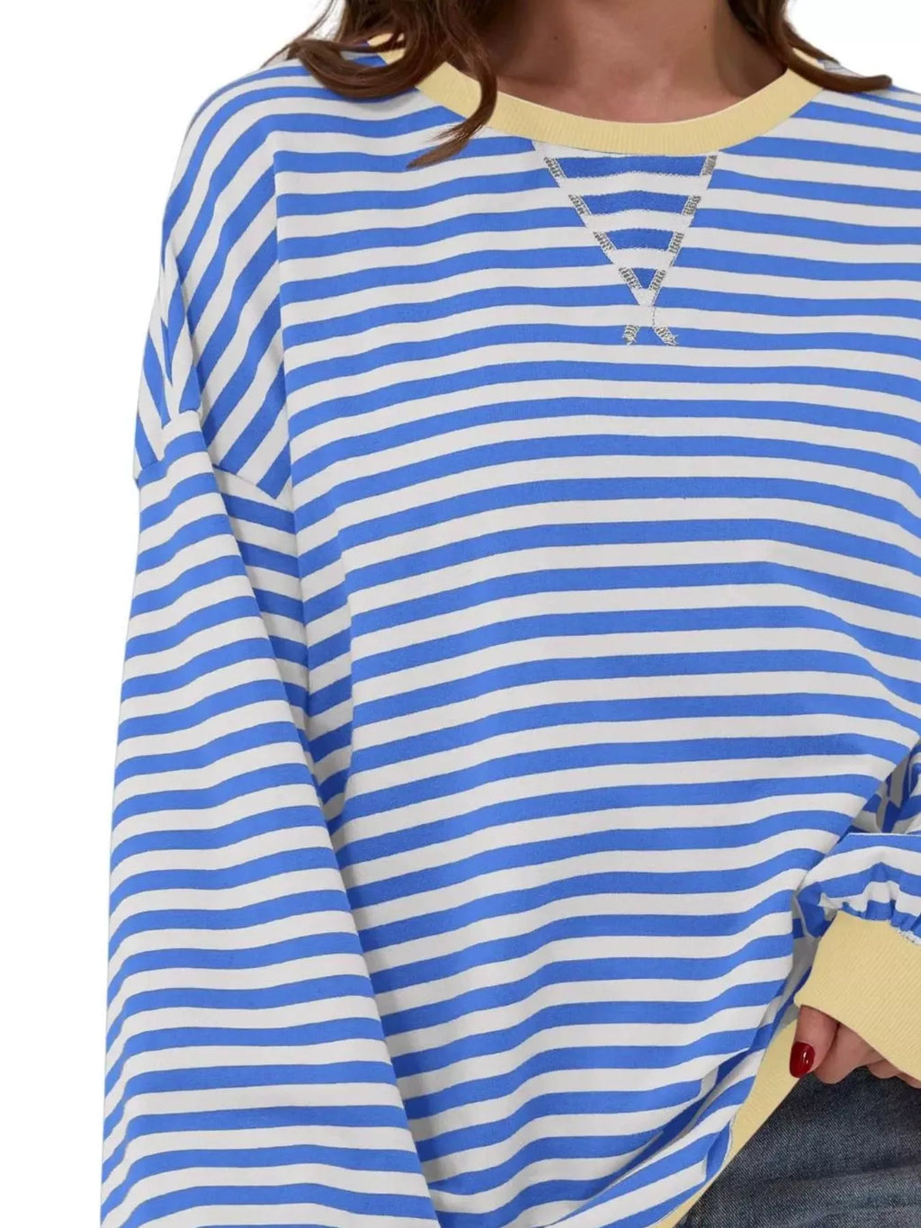 Striped Contrast Trim Oversized Sweatshirt