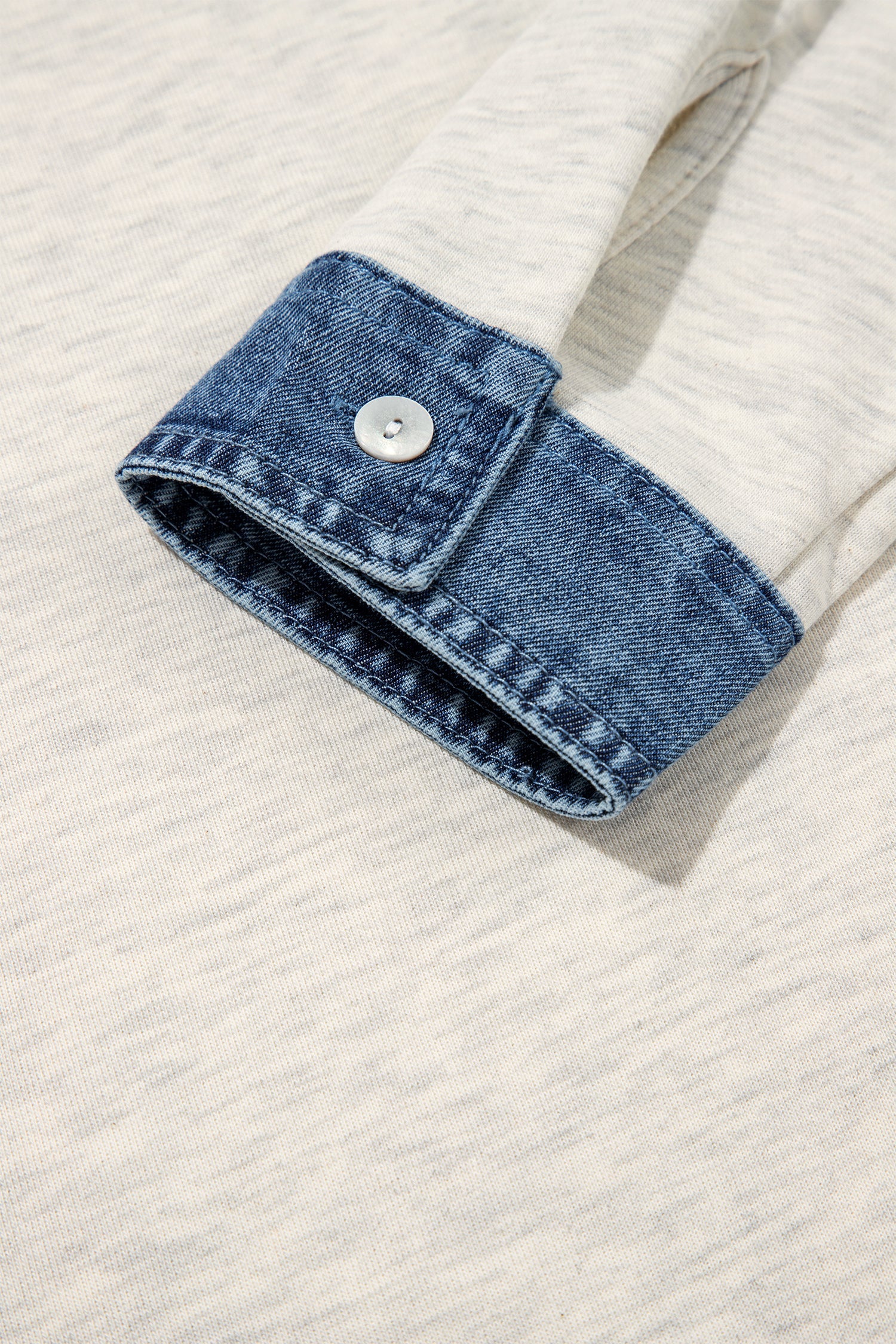 Gray Denim Collar Patchwork Long Sleeve Pullover Top