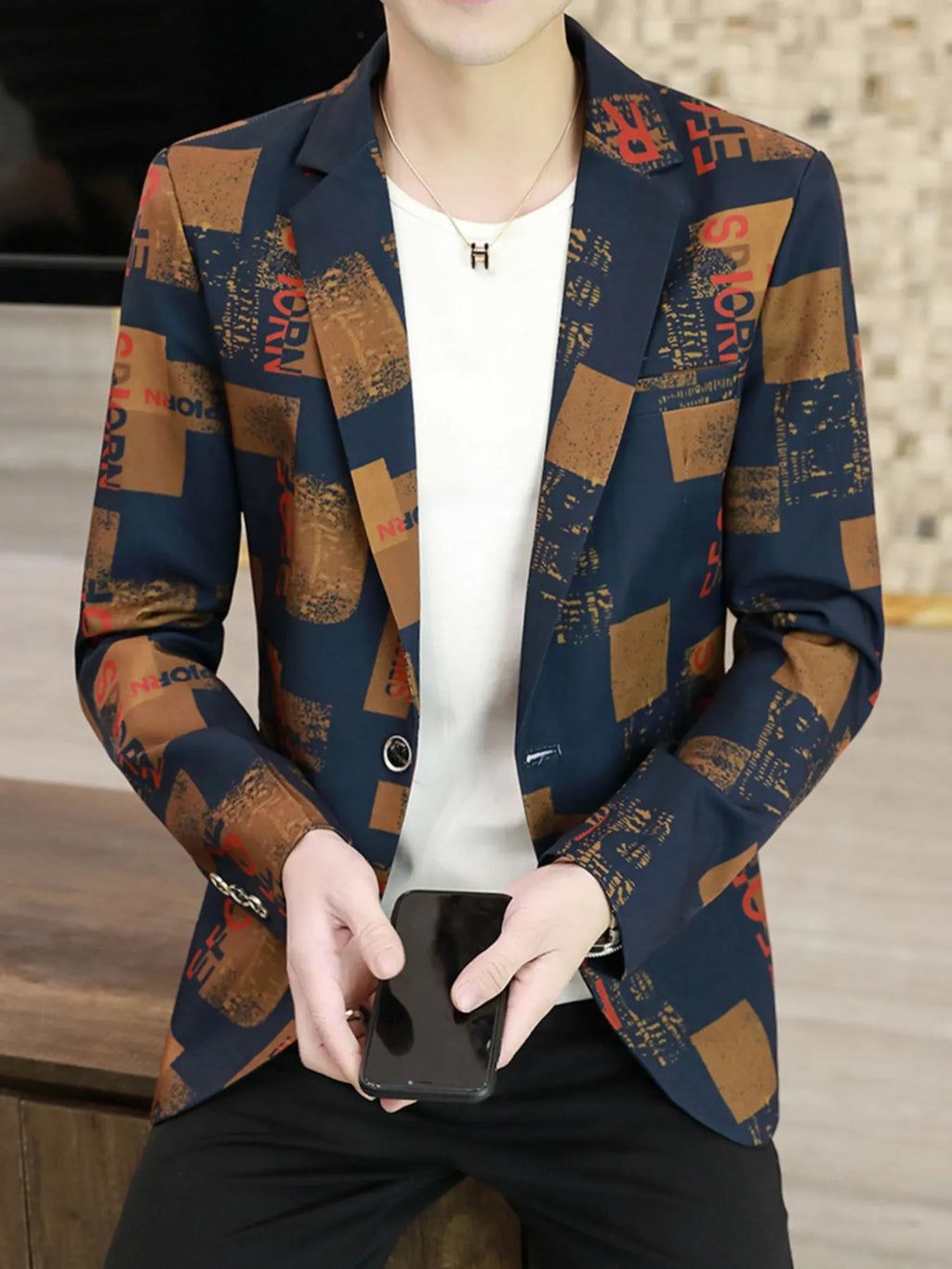 Men's Plus Size Printed One Button Slim Fit Blazer