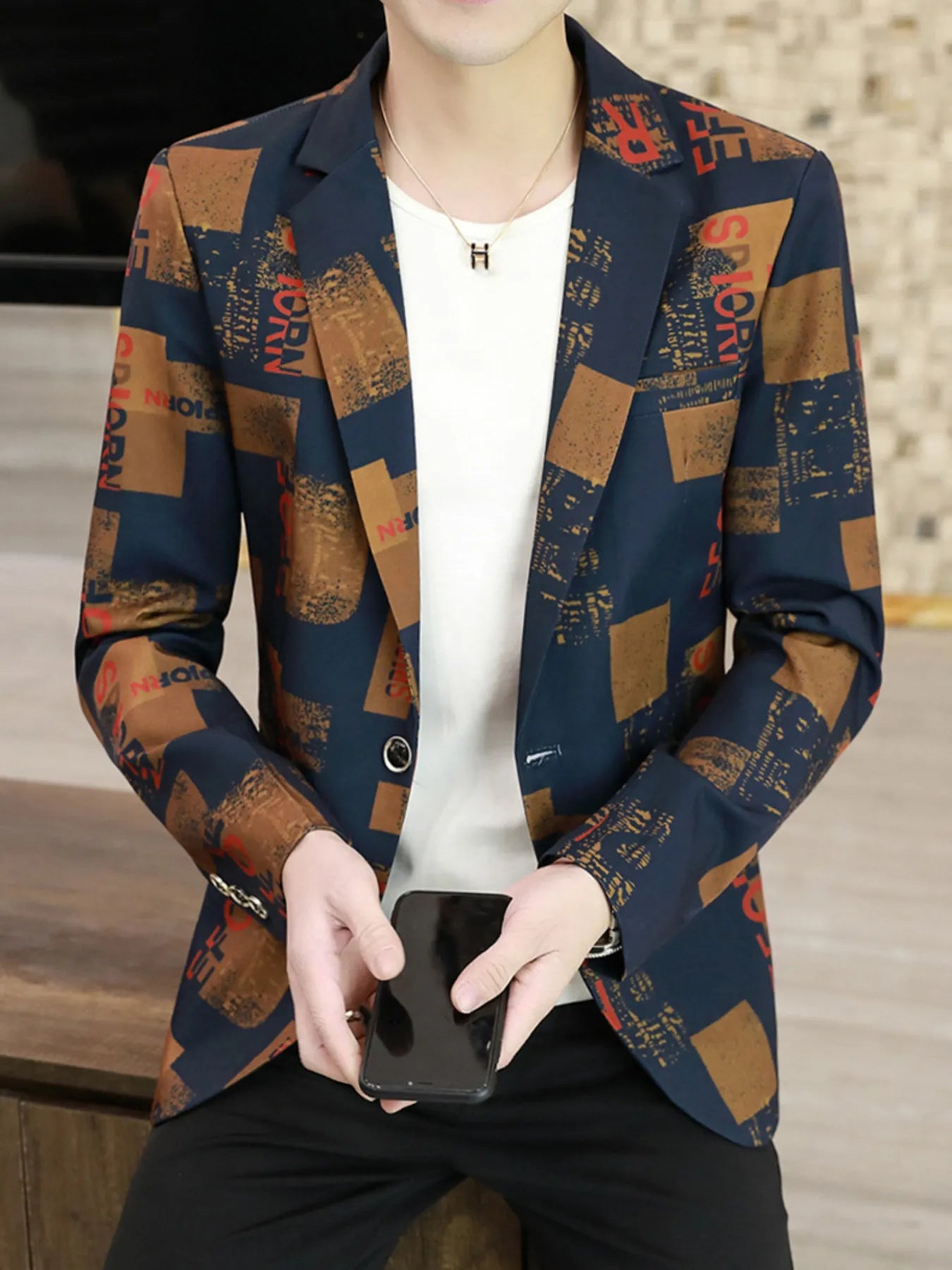 Men's Plus Size Printed One Button Slim Fit Blazer