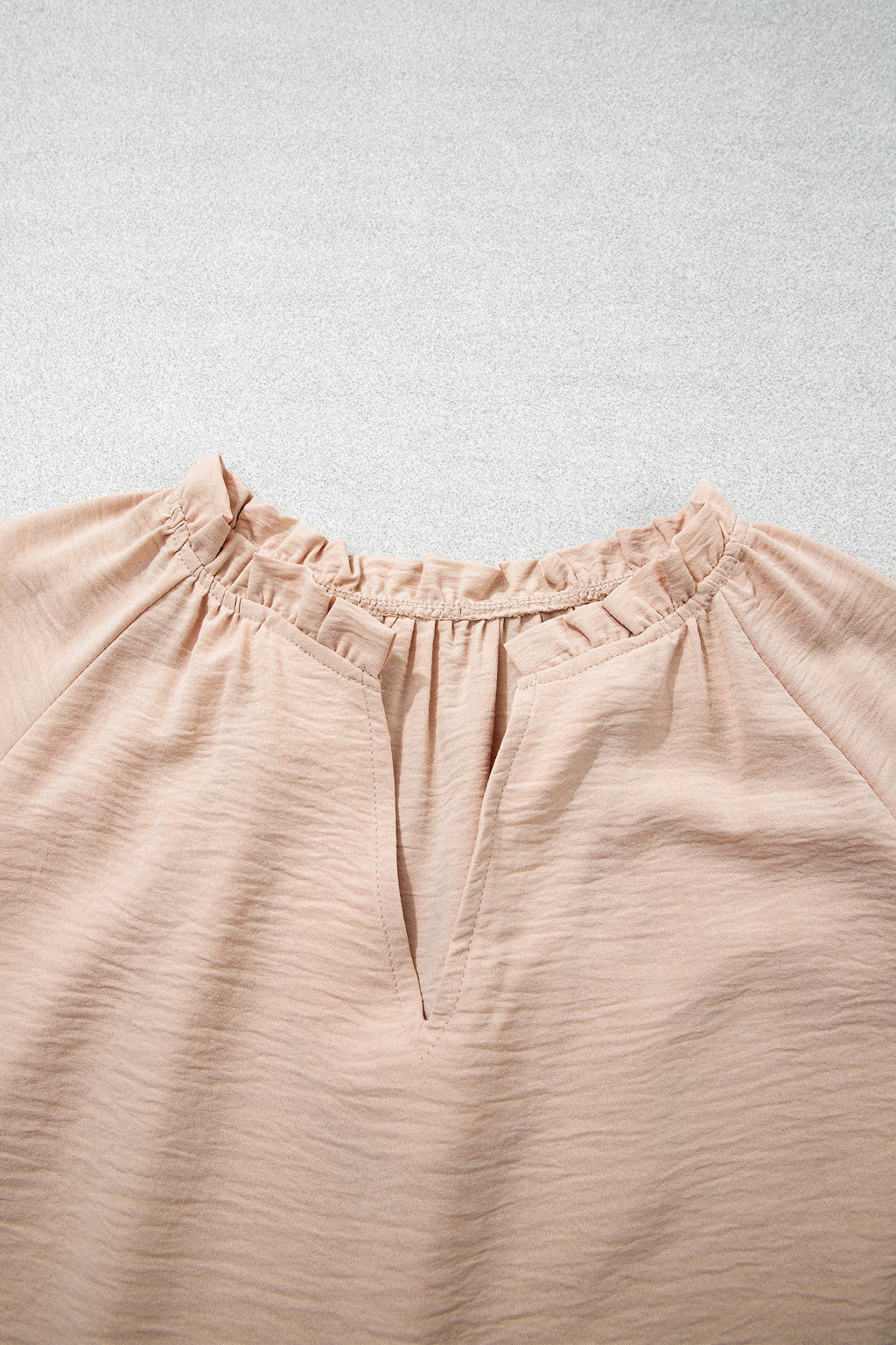 Parchment V Neck Gathered Cuff Three Quarter Sleeve Blouse
