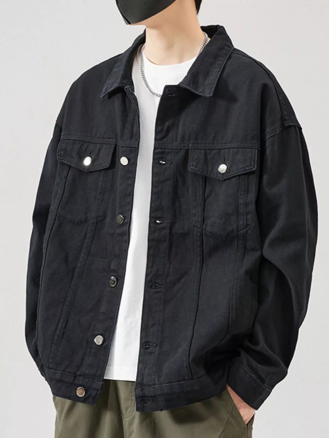 Men's Plus Size Button Up Long Sleeve Denim Jacket