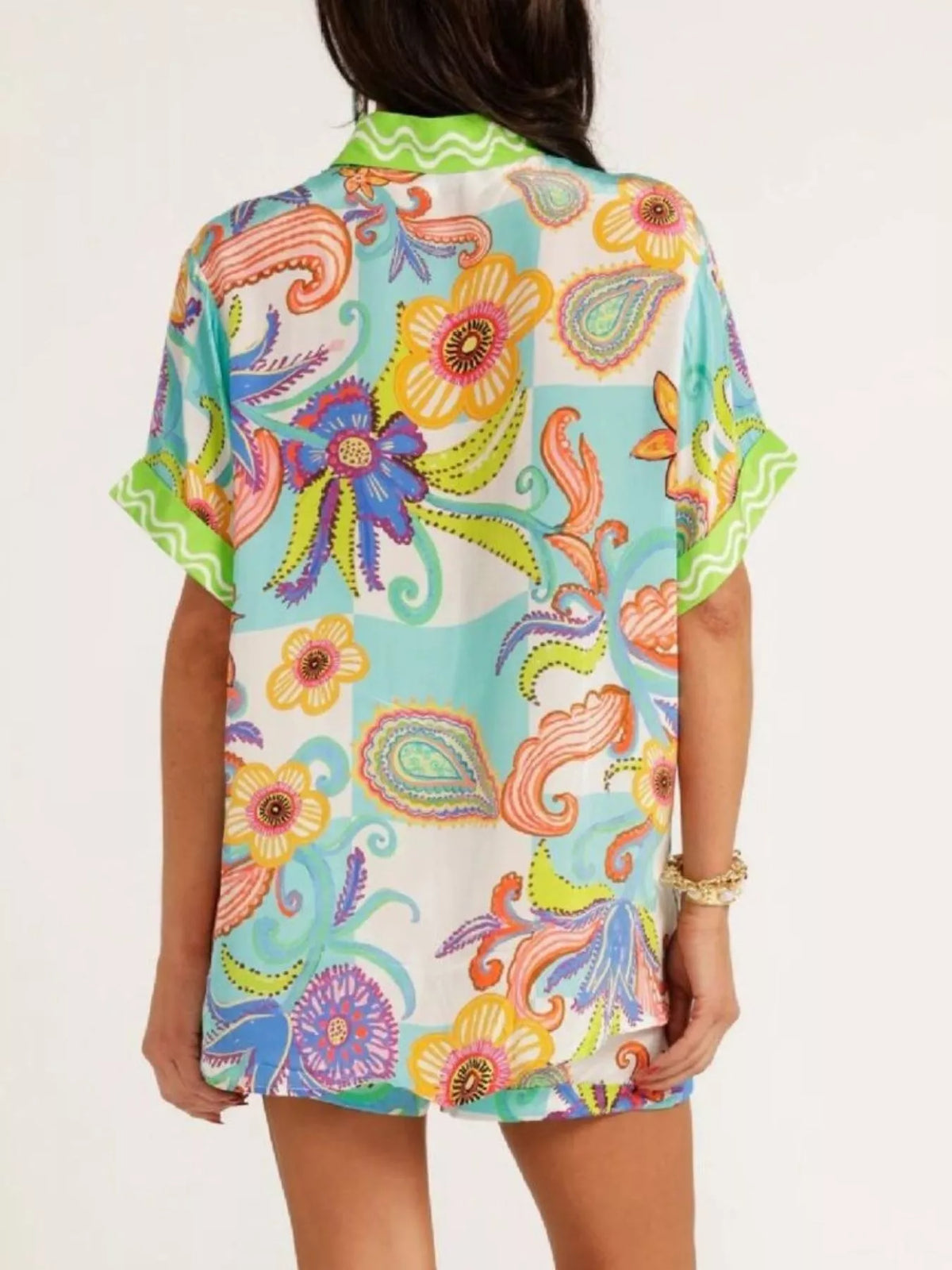 Printed Button-Down Shirt and Shorts Set