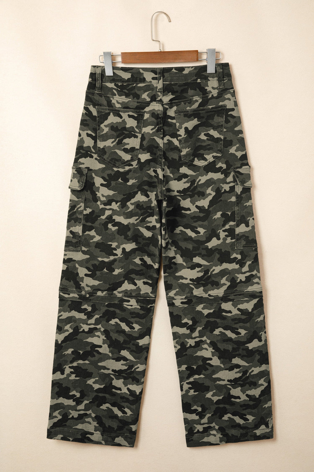 Green Camouflage Print Multi Pocketed Womens Denim Pants