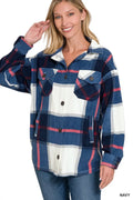 Oversized Plaid Fleece Shacket – Navy