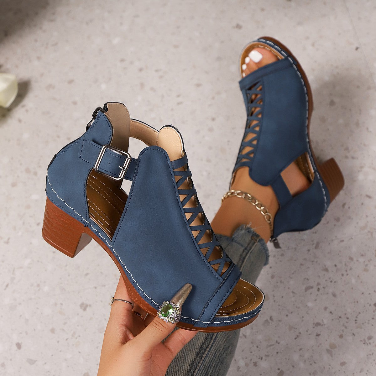 Open Toe Block Heels Sandals