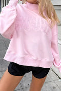 Embroidered Long Sleeve Stand Neck Shift Pullover Sweatshirt