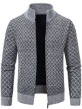 Men's Plus Size Diamond Pattern Zip-Up Knit Cardigan
