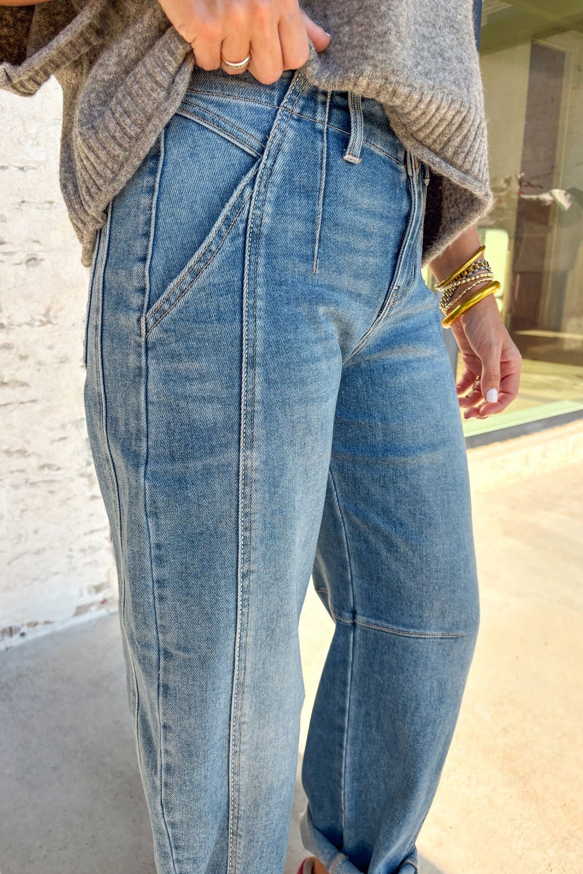 Fallon Blue Medium Wash Cuffed Barrel Jeans