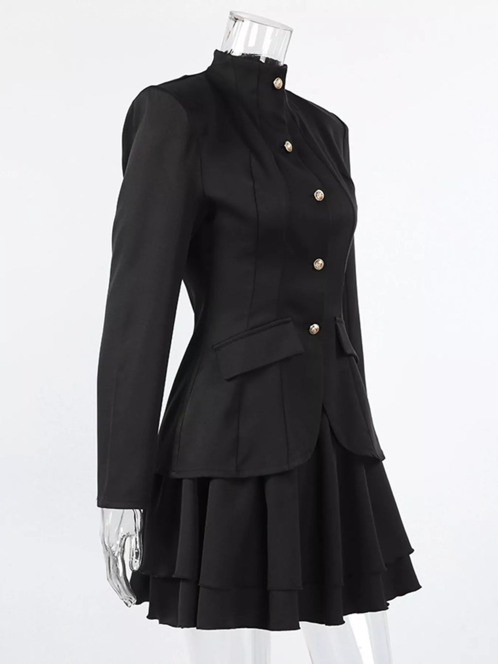Elegant Stand Collar Blazer and Mini Skirt Set