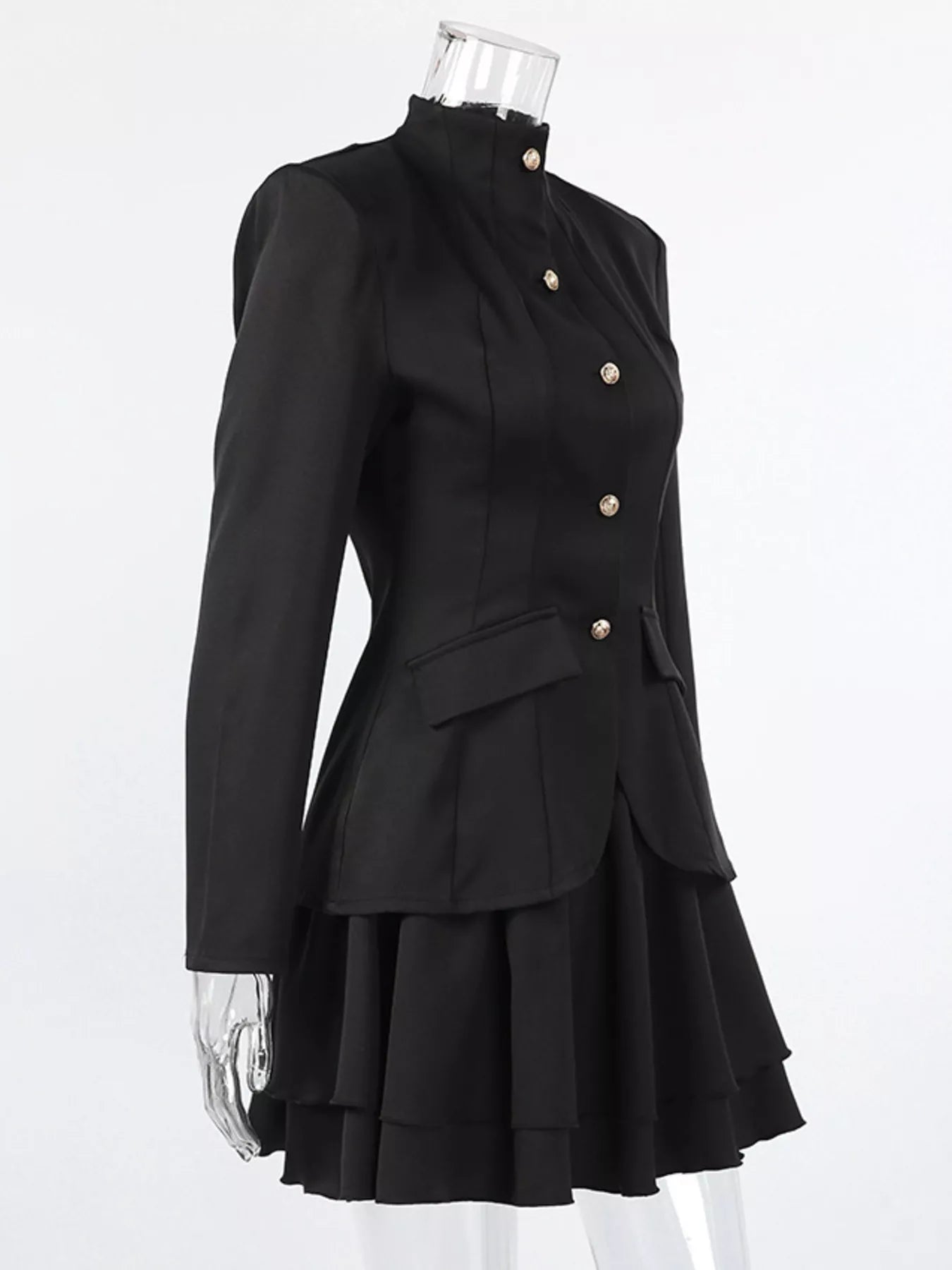 Elegant Stand Collar Blazer and Mini Skirt Set