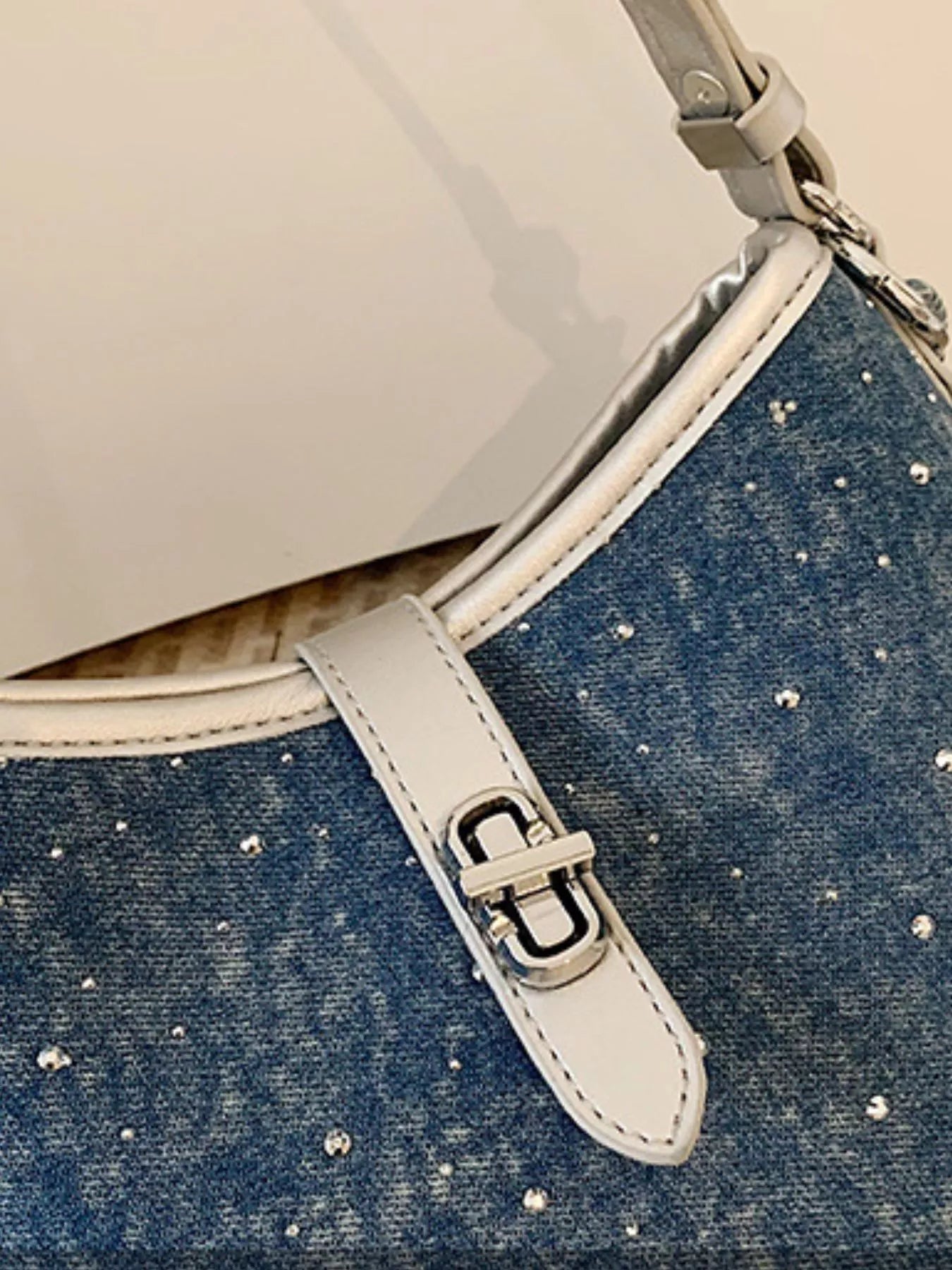 Buckle Detail Denim Shoulder Bag