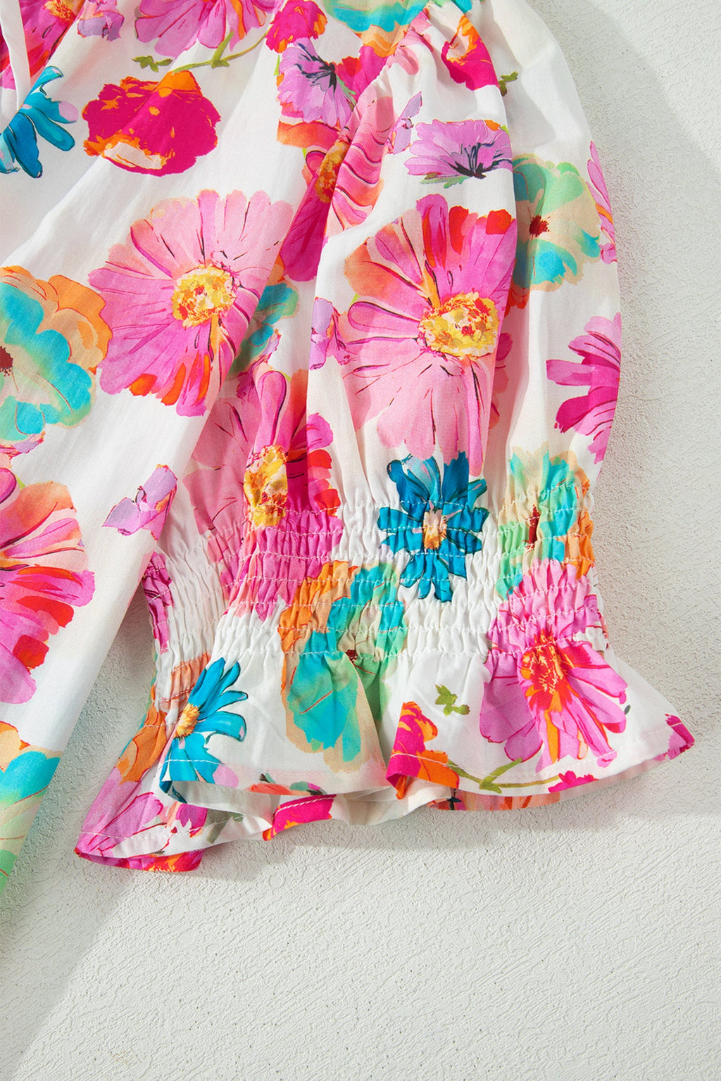 Pink Plus Size Floral Print Ruched Short Sleeve Blouse