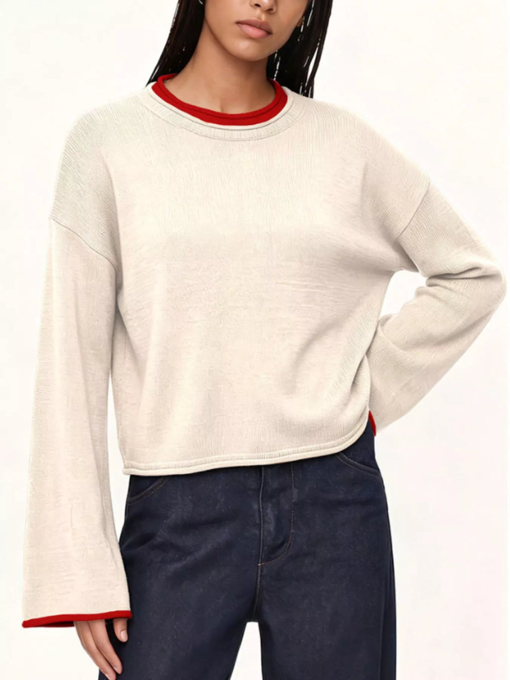 Crew Neck Dropped Shoulder Sweater