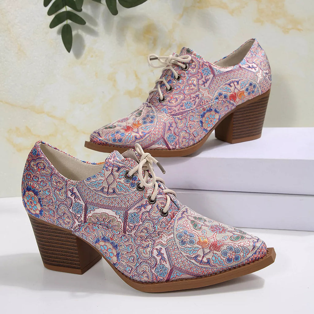Point Toe Block Heels Ankle Boots