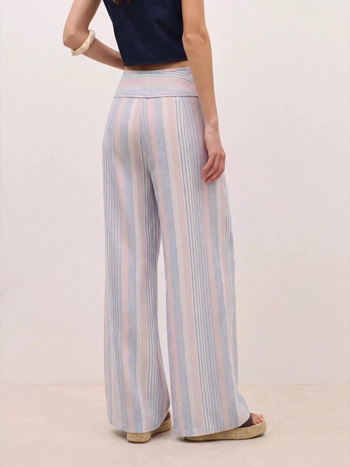 Striped Wide-Leg Pants with Tie Waist