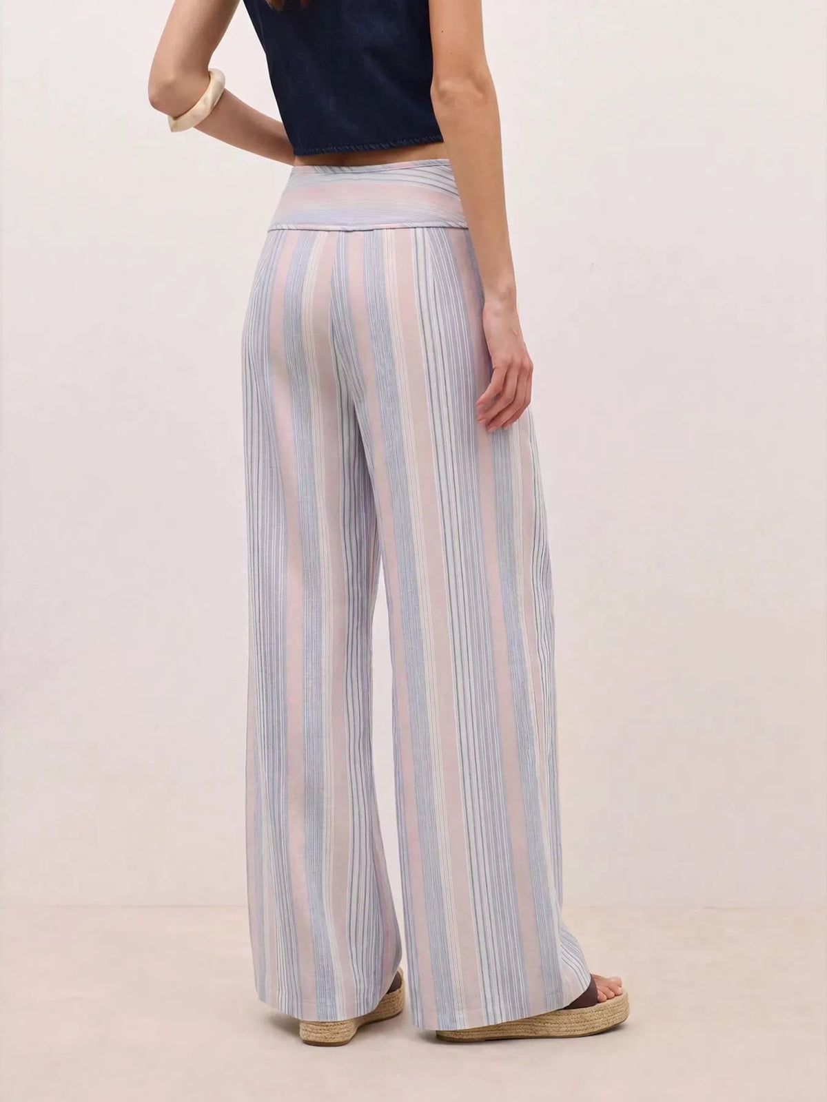 Striped Wide-Leg Pants with Tie Waist