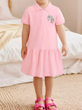Children's Unicorn Embroidered Polo Collar Dress