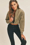 Cropped Two-Way Zip Jacket with Stand Collar