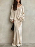 V-Neck Velvet Long Sleeve Top and Maxi Skirt Two-Piece Set