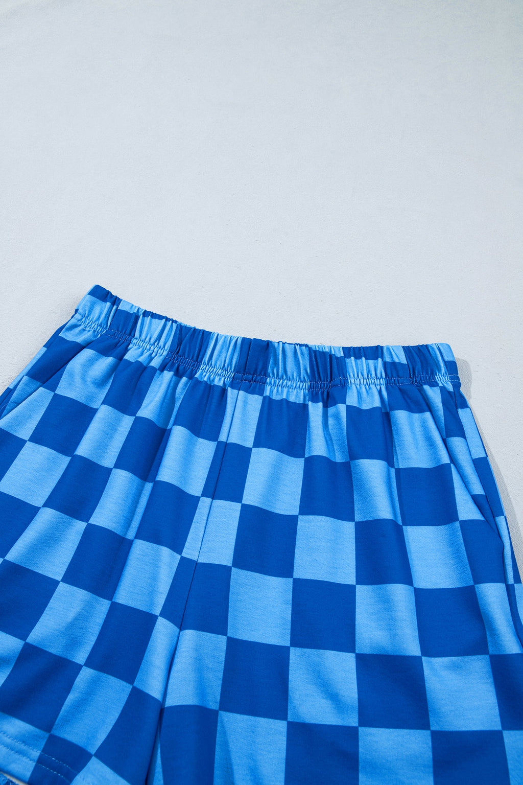 Pink Plaid Checkered Long Sleeve Crop Top Elastic Waist Shorts Two Piece Set