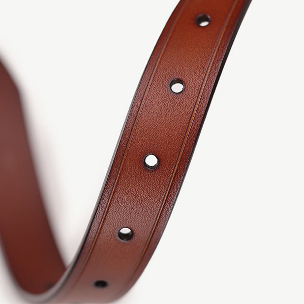 Classic Leather Belt with Golden Buckle
